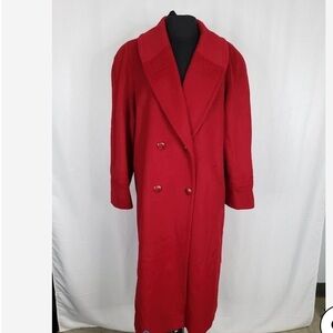 MDP Mario De Pinto Red Wool Blend Double Breasted Long Coat Wool Trench Large